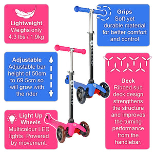 Ace of Play 3 Wheel Scooter with LED Flashing Wheels - Pink