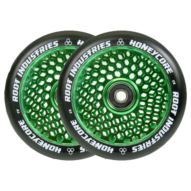 Root Honeycore Scooter Wheels - 110mm - Black on Green - Pair