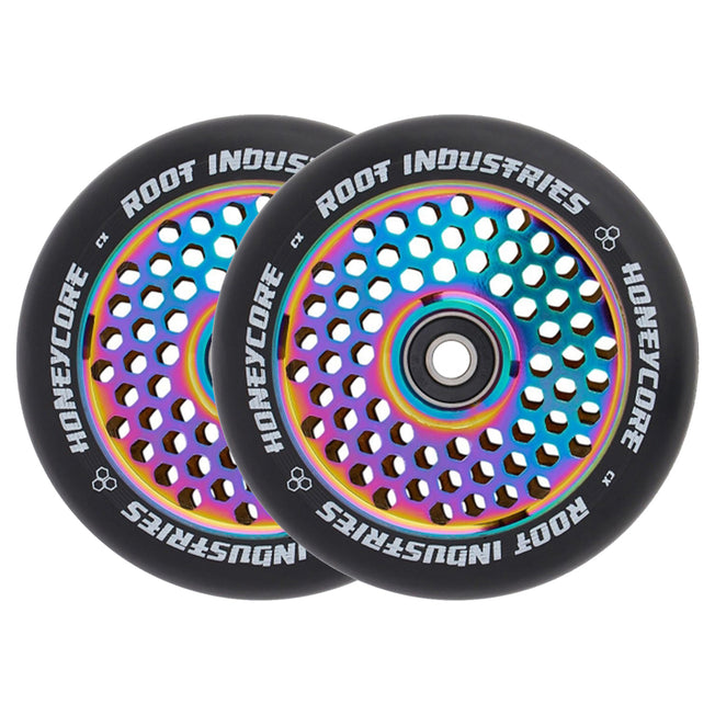 Root Honeycore Scooter Wheels - 110mm - Black on Oil Slick - Pair