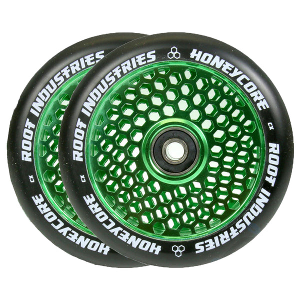 Root Honeycore Scooter Wheels - 110mm - Black on Green - Pair