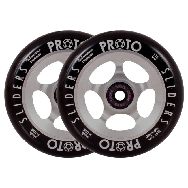 Proto Slider Spoked Wheels - 110mm - Black on Raw - Pair