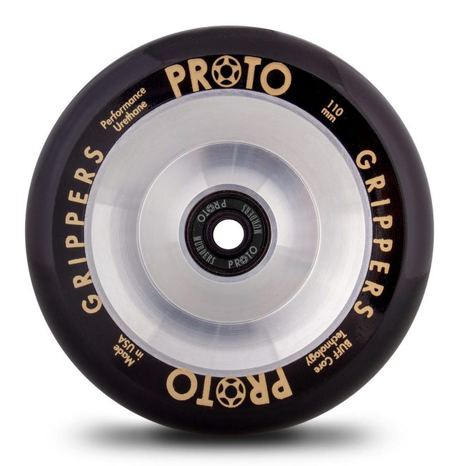 Proto Gripper Fullcore Pro Scooter Wheels - 110mm - Black on Silver - Pair